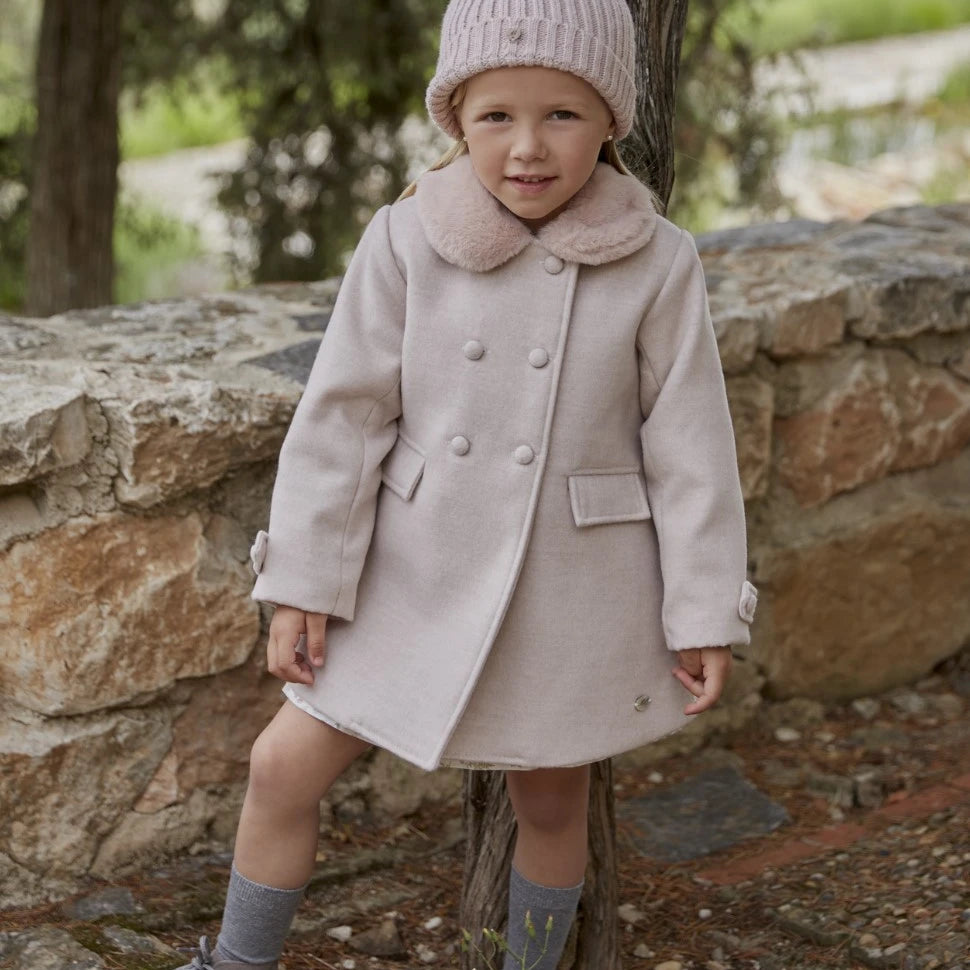 "Arabella" Faux Fur Collared Coat from tors childrens wear aw23 collection by spanish brand martin aranda
