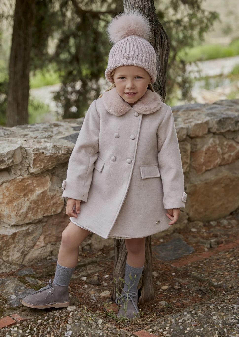 "Arabella" Faux Fur Collared Coat from tors childrens wear aw23 collection by spanish brand martin aranda