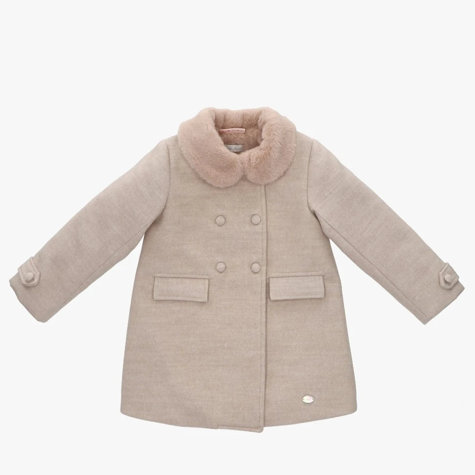 "Arabella" Faux Fur Collared Coat from tors childrens wear aw23 collection by spanish brand martin aranda