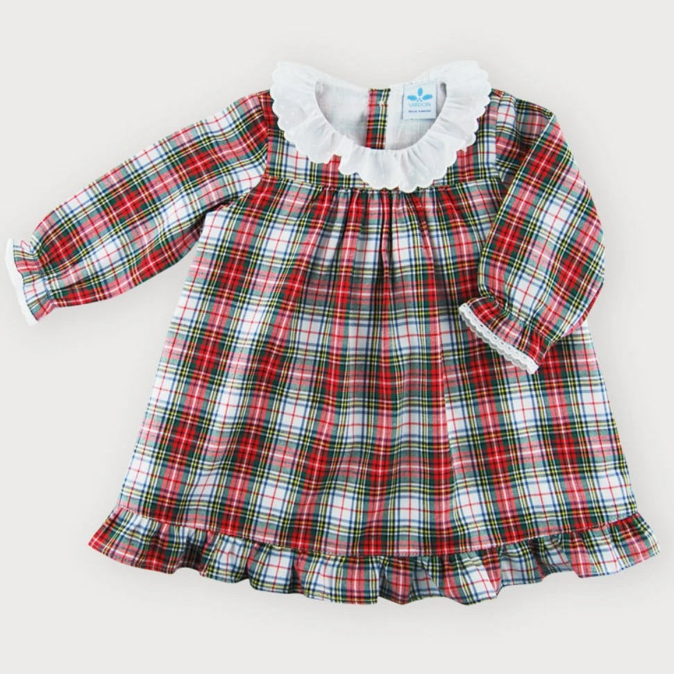 sardon red and green tartan print dress