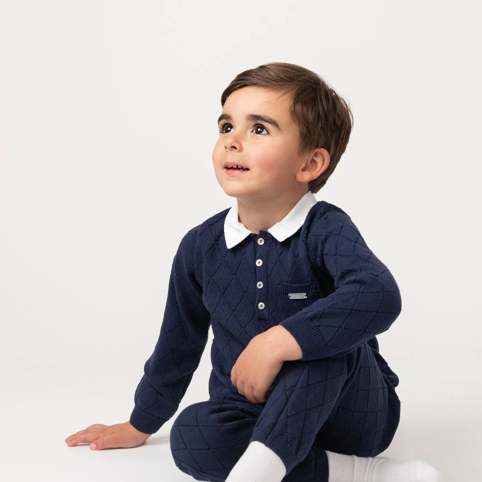 navy diamond knitted two piece set