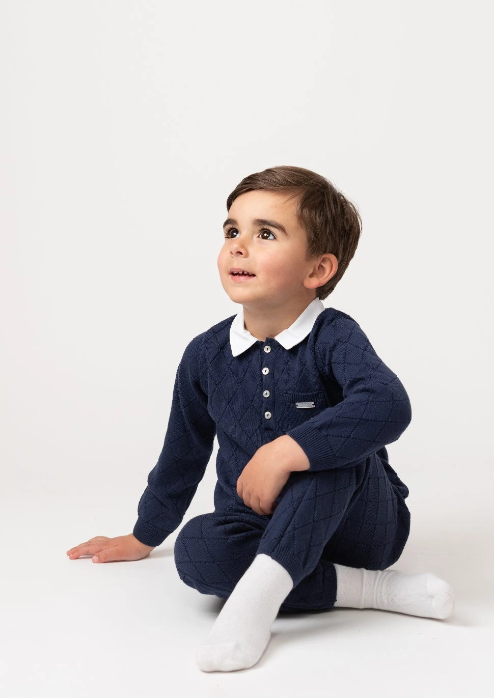 navy diamond knitted two piece set