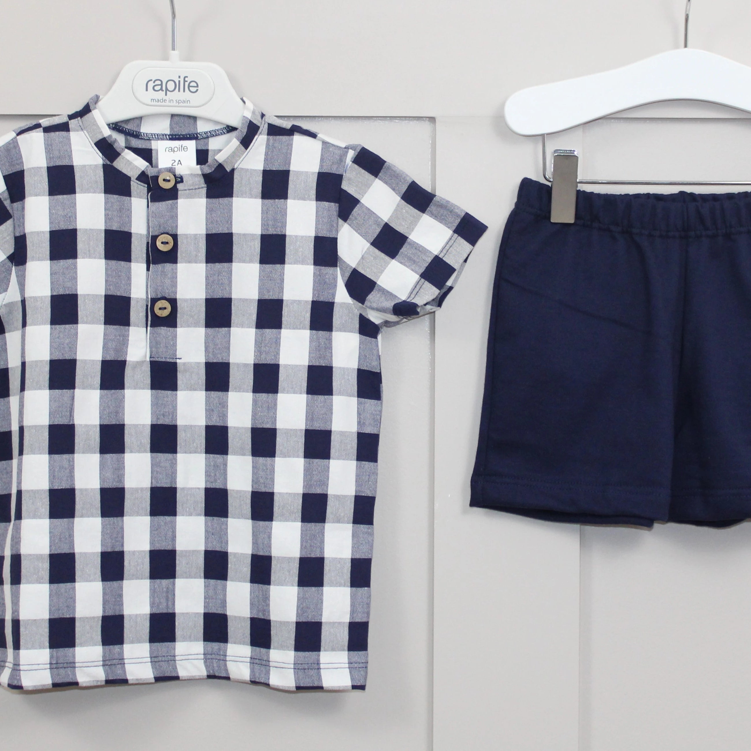 rapife Navy Check Grandad Shirt and Shorts