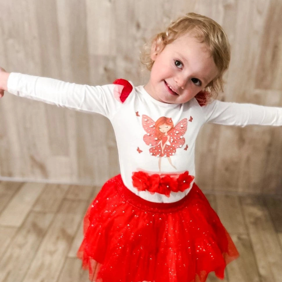 caramelo kids Red Tulle Fairy Sparkle Skirt Set