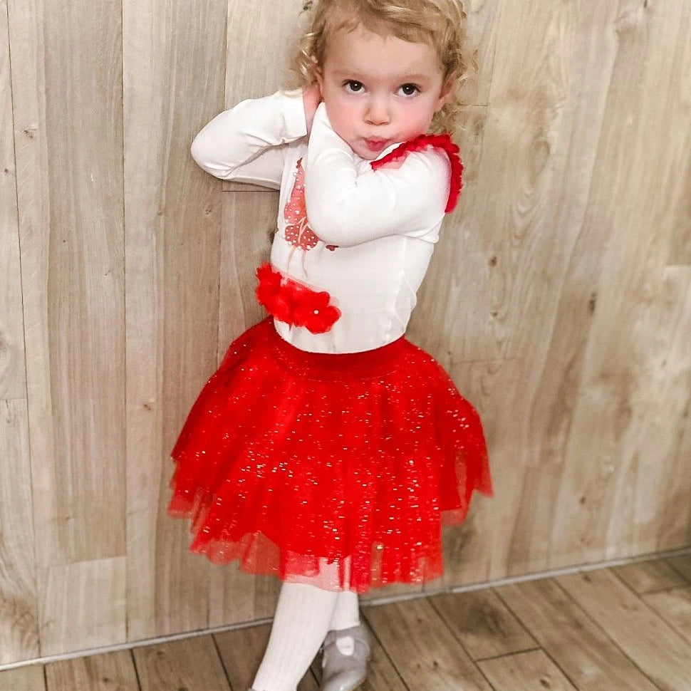 caramelo kids aw23 Red Tulle Fairy Sparkle Skirt Set from tors childrens wear