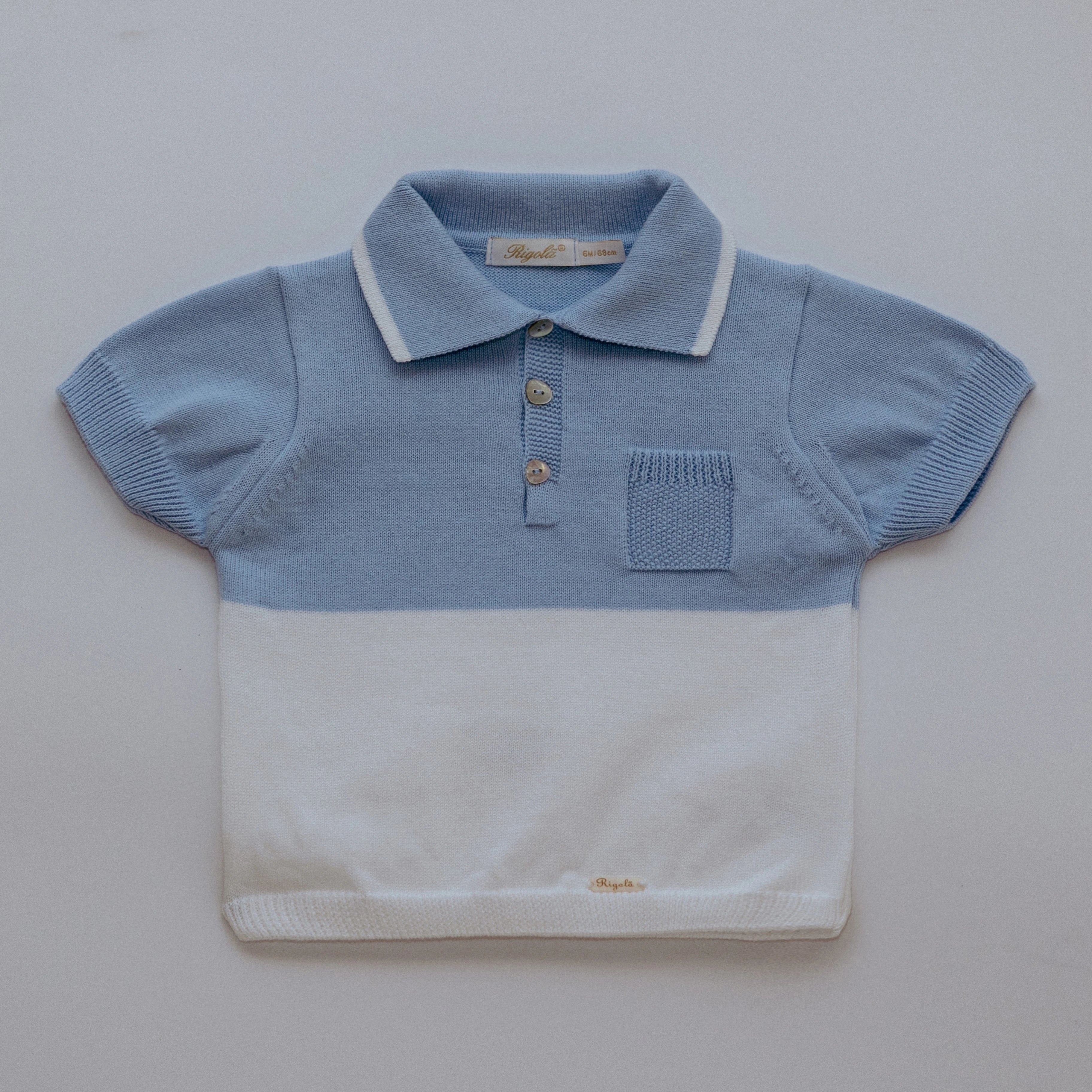 boys sky and white polo shirt and shorts by rigola