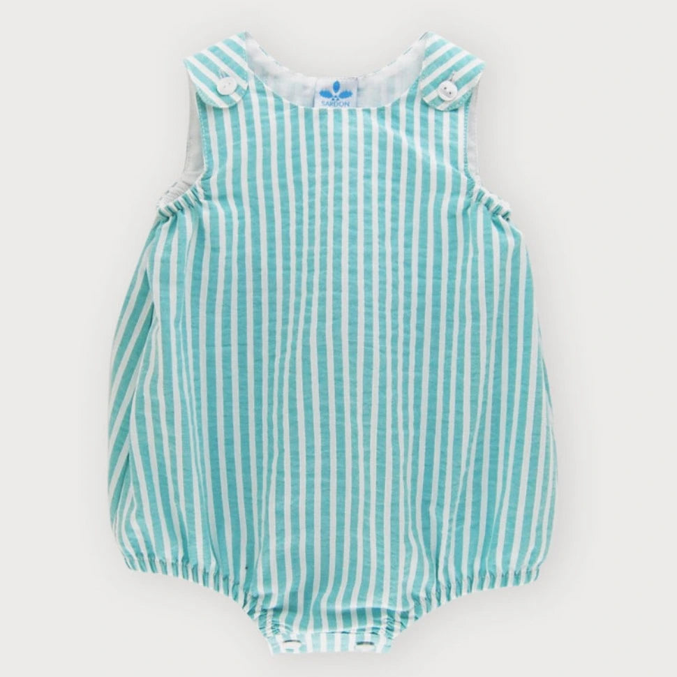 mint seersucker stripe romper by sardon