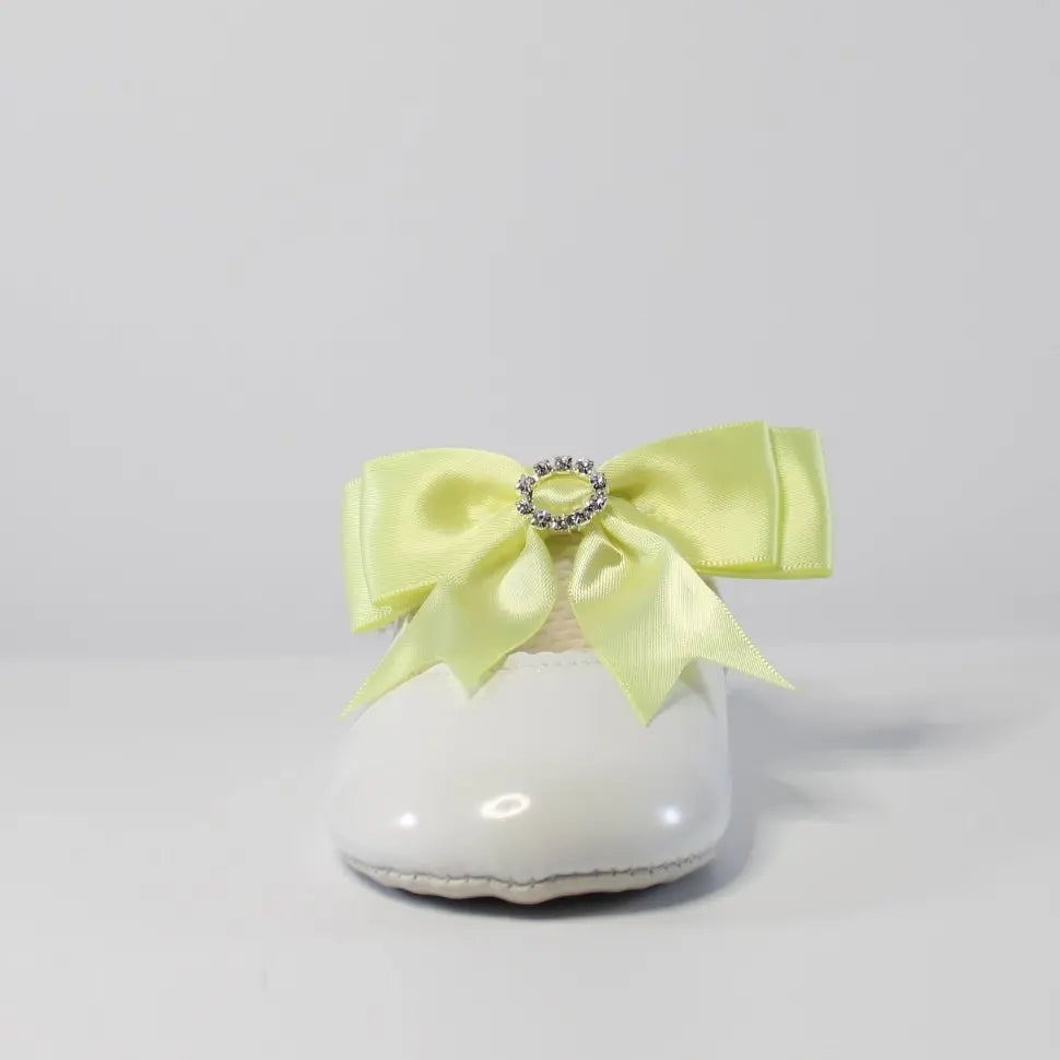 baypods soft soled first walkers with yellow diamante bow from tors childrens wear