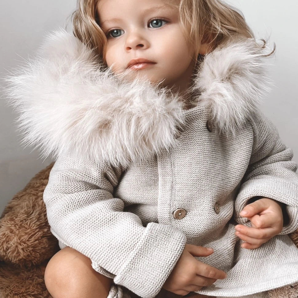 beige martin aranda faux fur heeded coat unisex