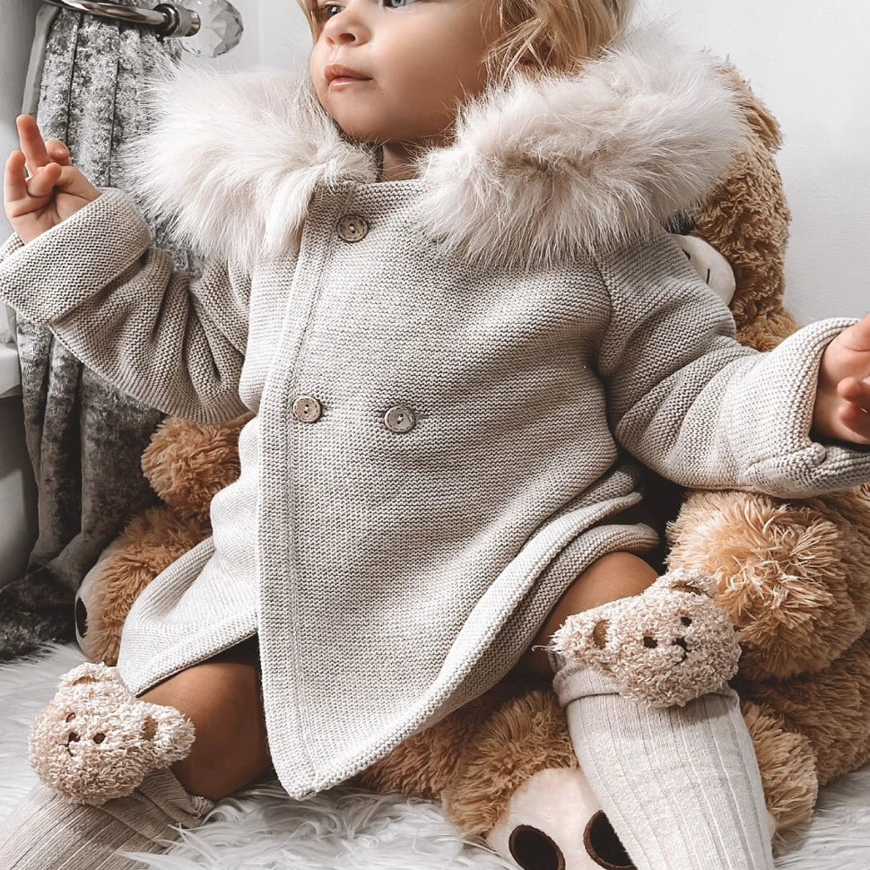 martin aranda beige faux fur hooded coat