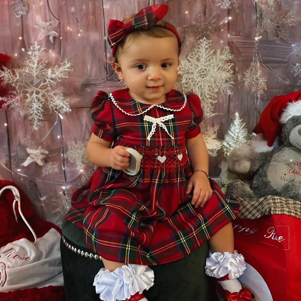 caramelo kids tartan smocked heart dress and headband from tors childrens wear