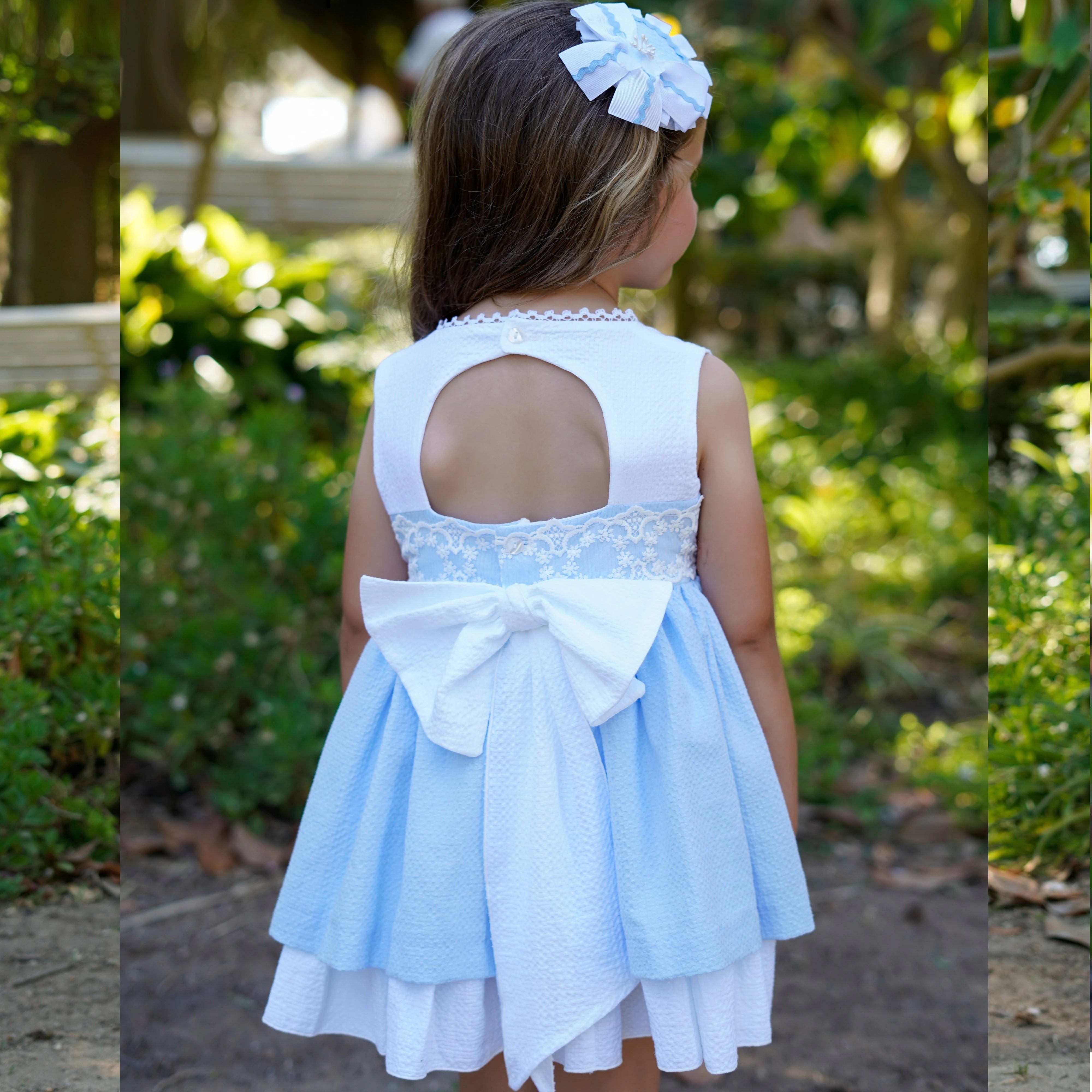 girls sky and white summer dress by dbb collections