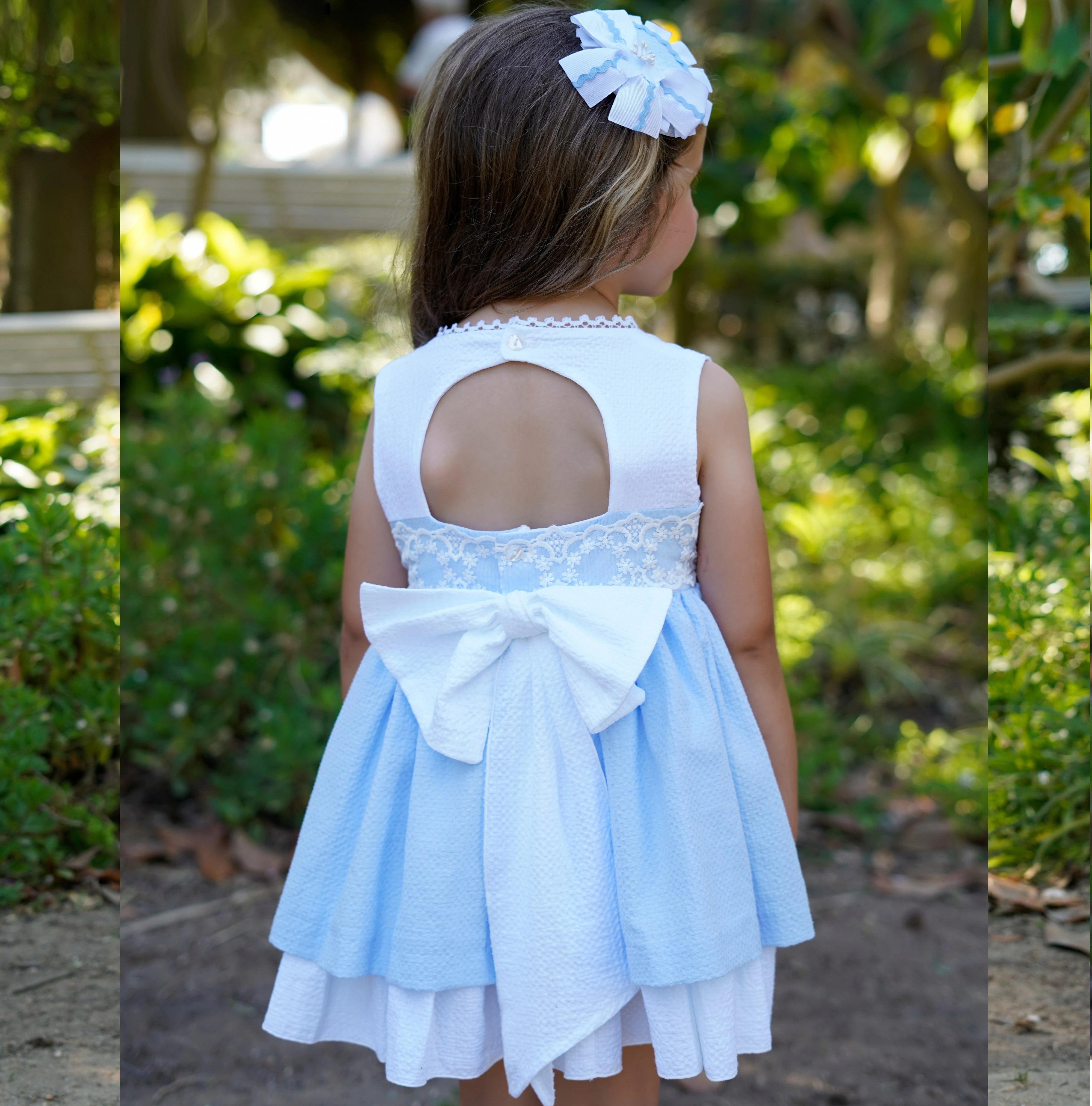 girls sky and white summer dress by dbb collections