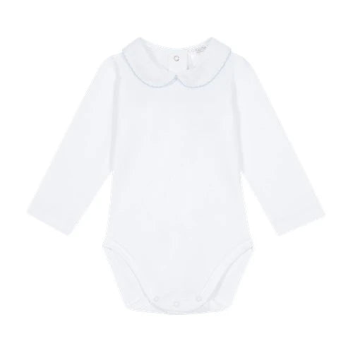 deolinda white collared baby bodysuit with long sleeves