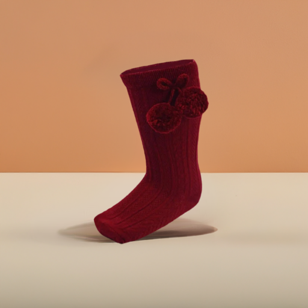 Burgundy Knee High Pom Socks - Tor's Children's Wear