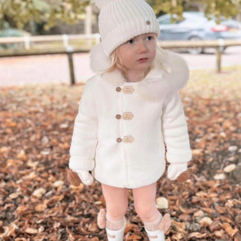 martin aranda ivory faux fur hooded coat