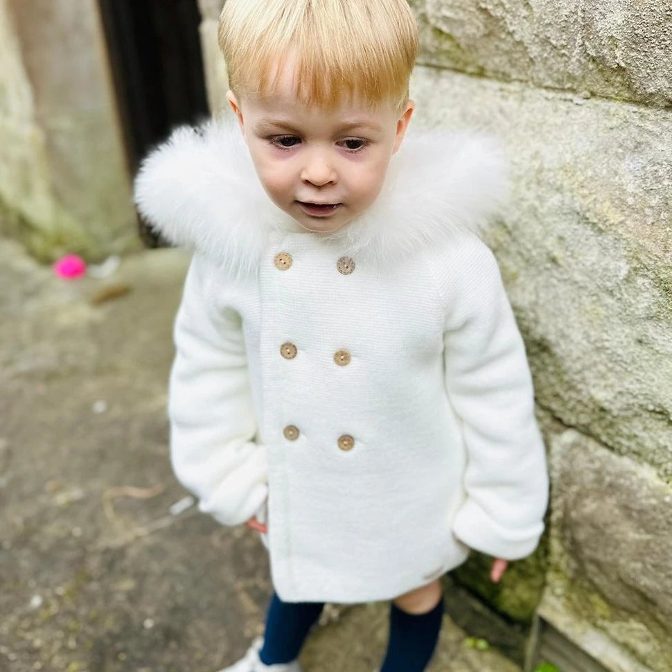 ivory faux fur hooded coat by martin aranda