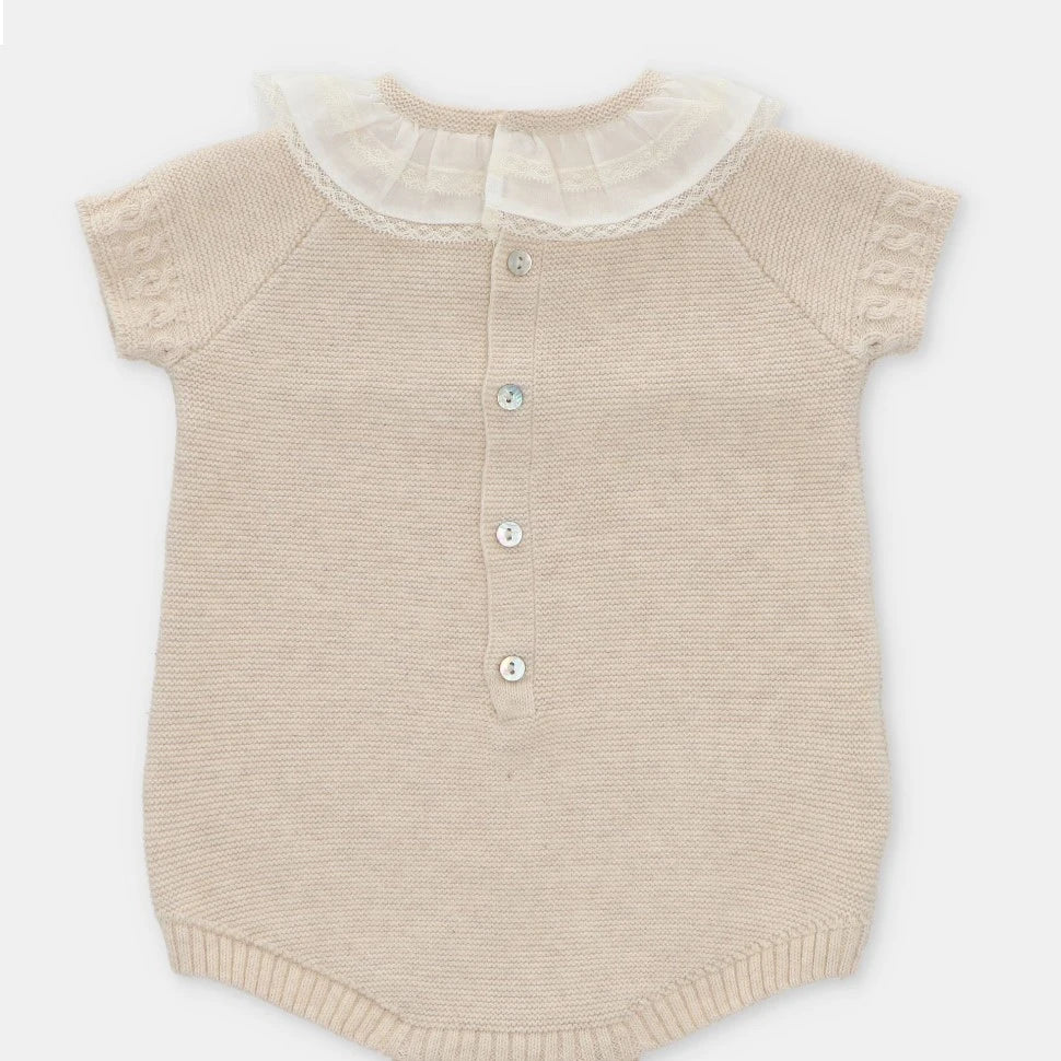 "Carmen" Beige Knit Baby Romper by martin aranda