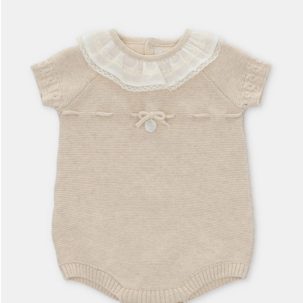 martin aranda "Carmen" Beige Knit Baby Romper