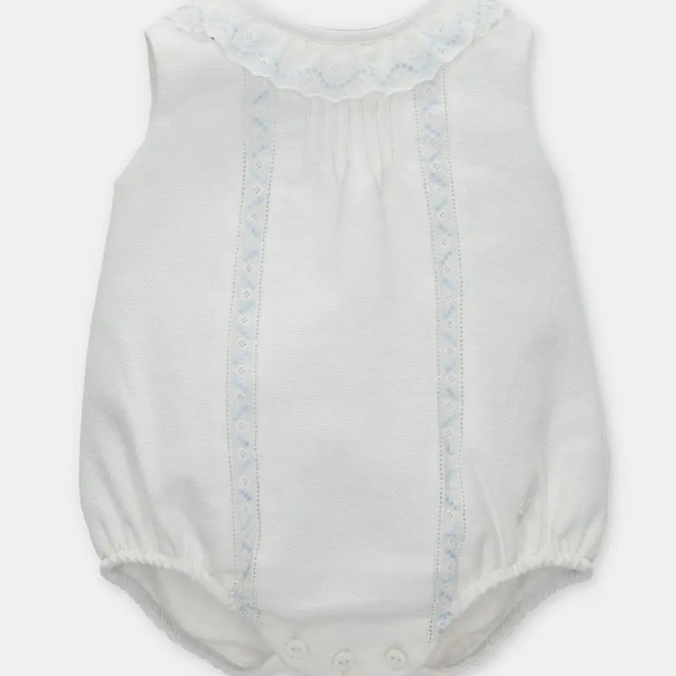 martin aranda unisex white and sky baby romper