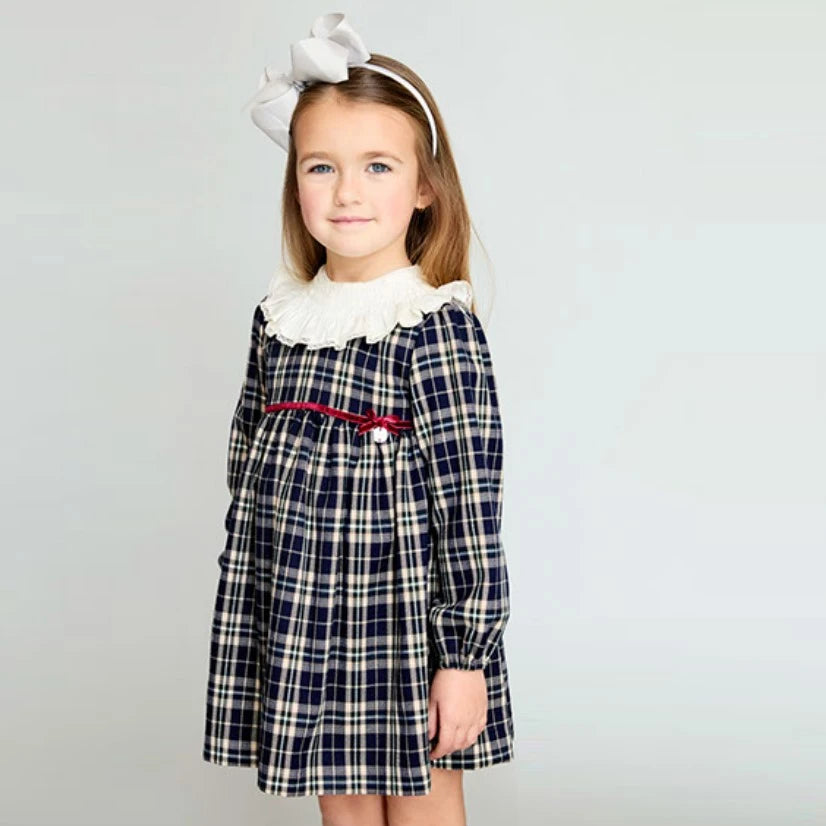 martin aranda navy tartan heather dress