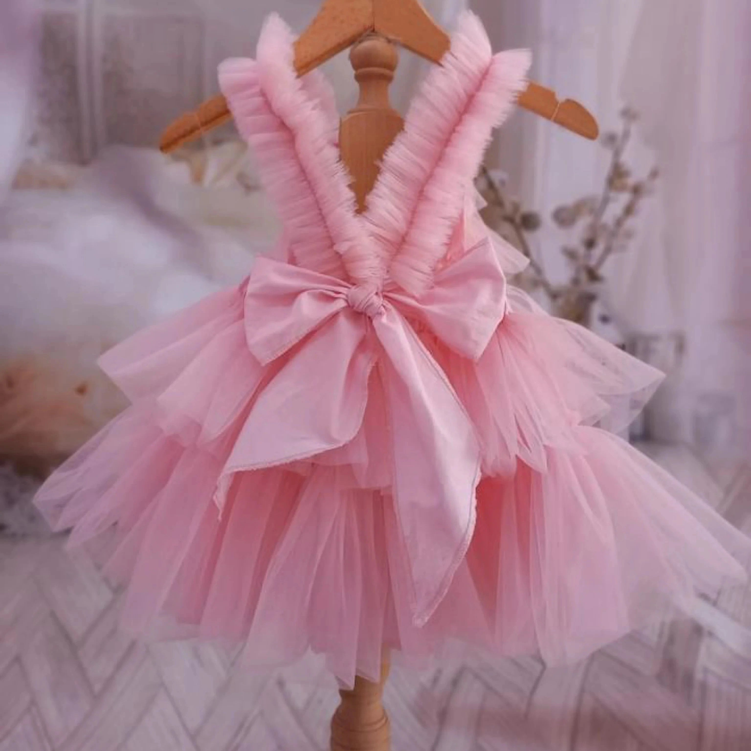 pink tulle layered girls dress by puro mimo