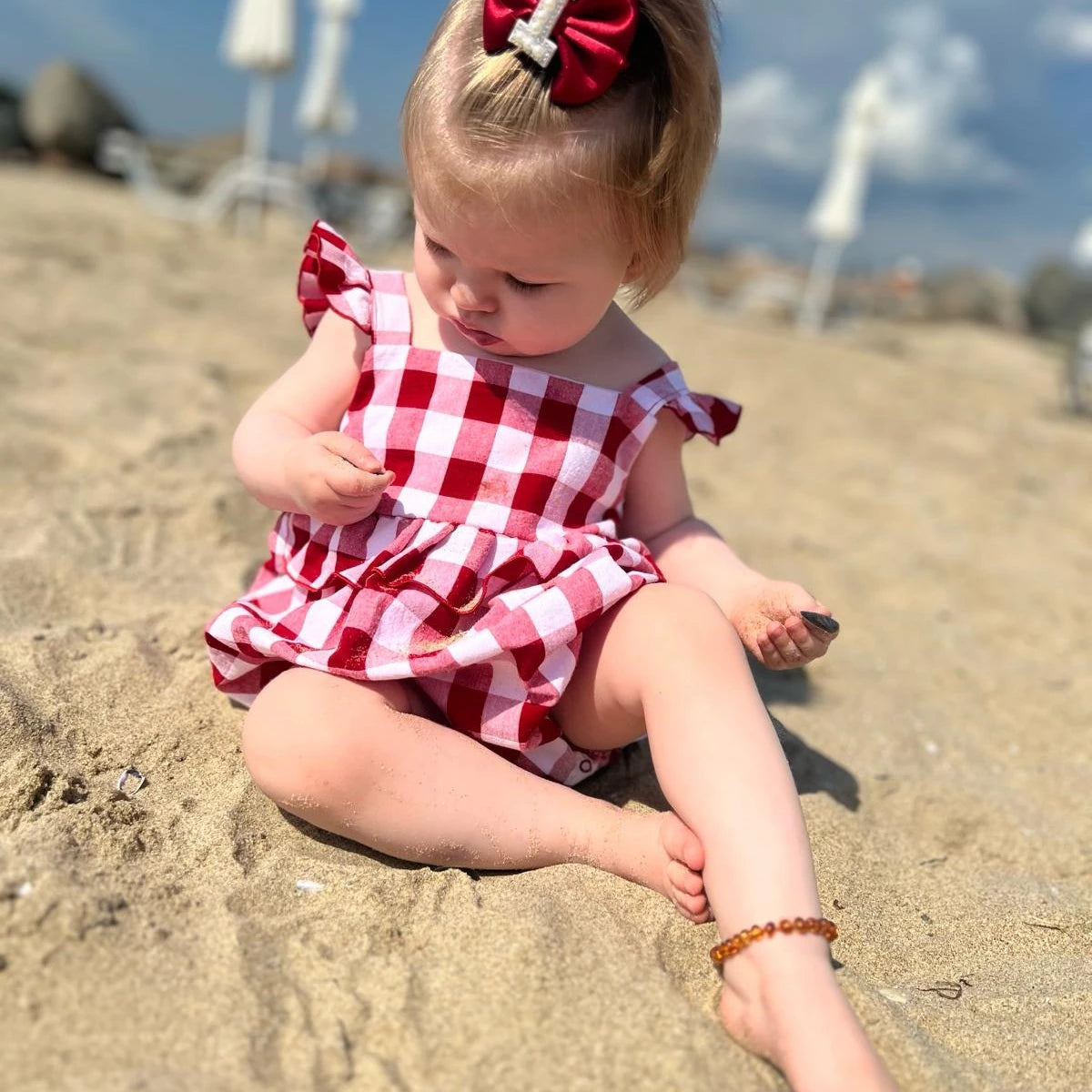 rapife girls red checked baby romper