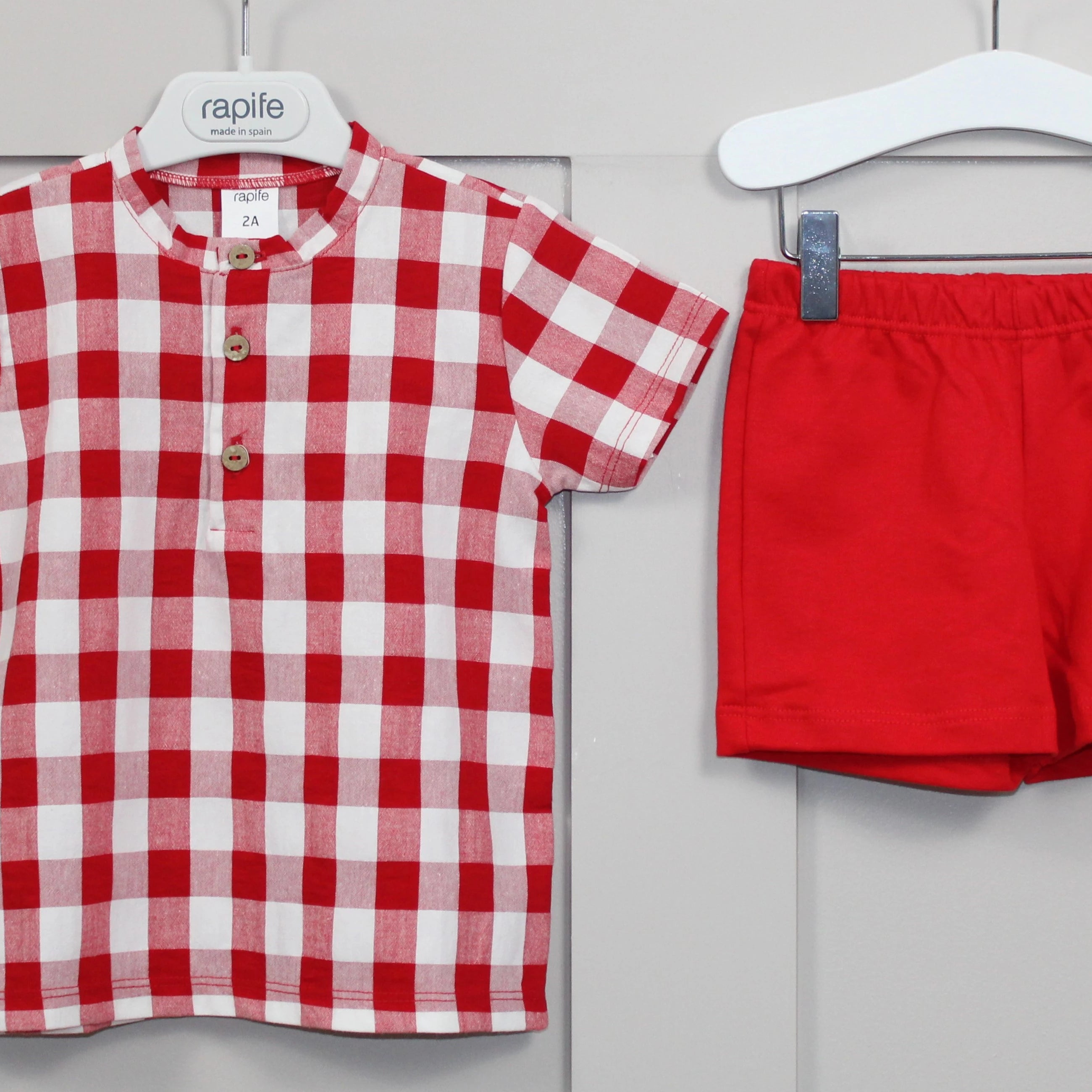 rapife Red check grandad shirt and shorts set