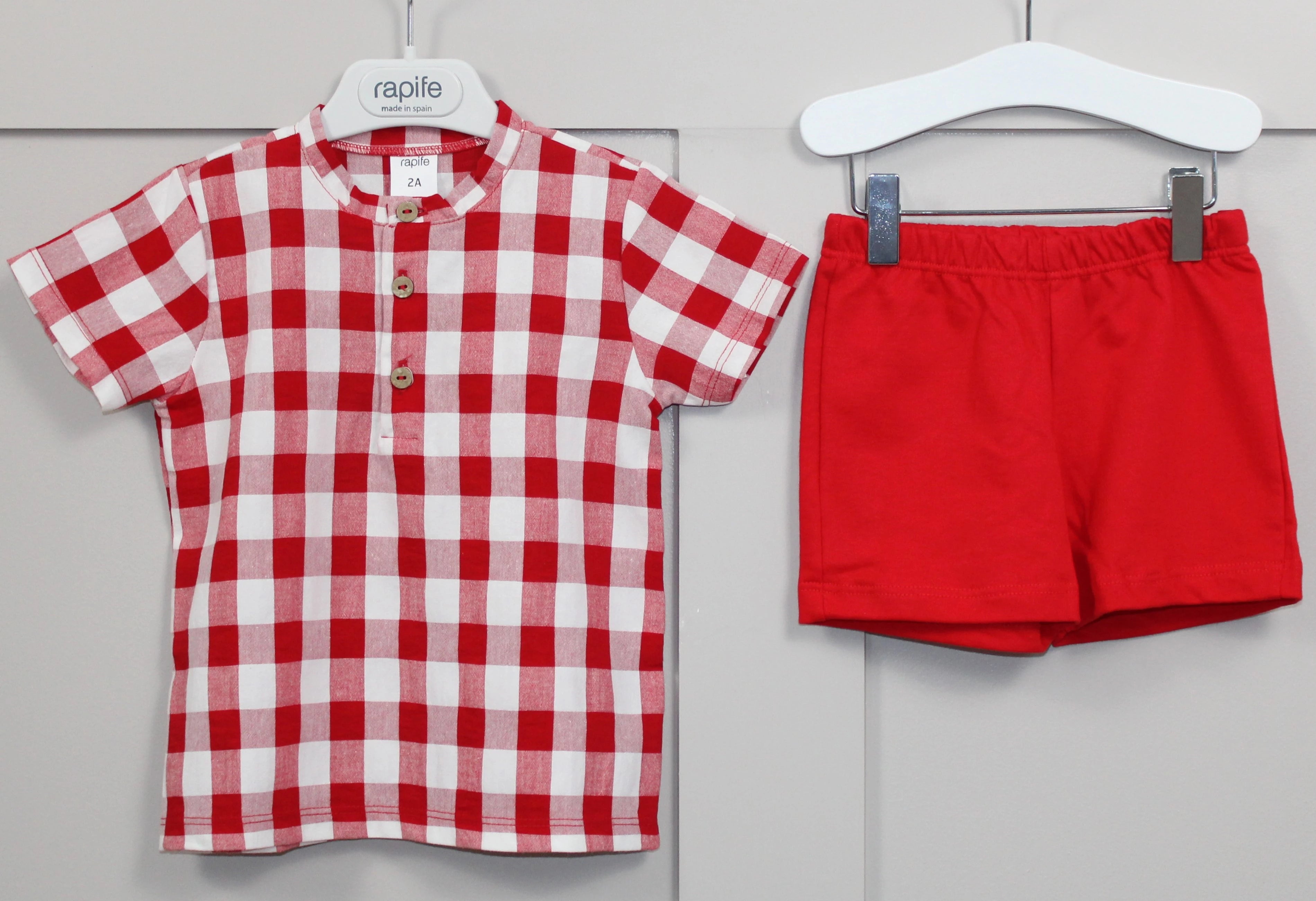 rapife Red check grandad shirt and shorts set