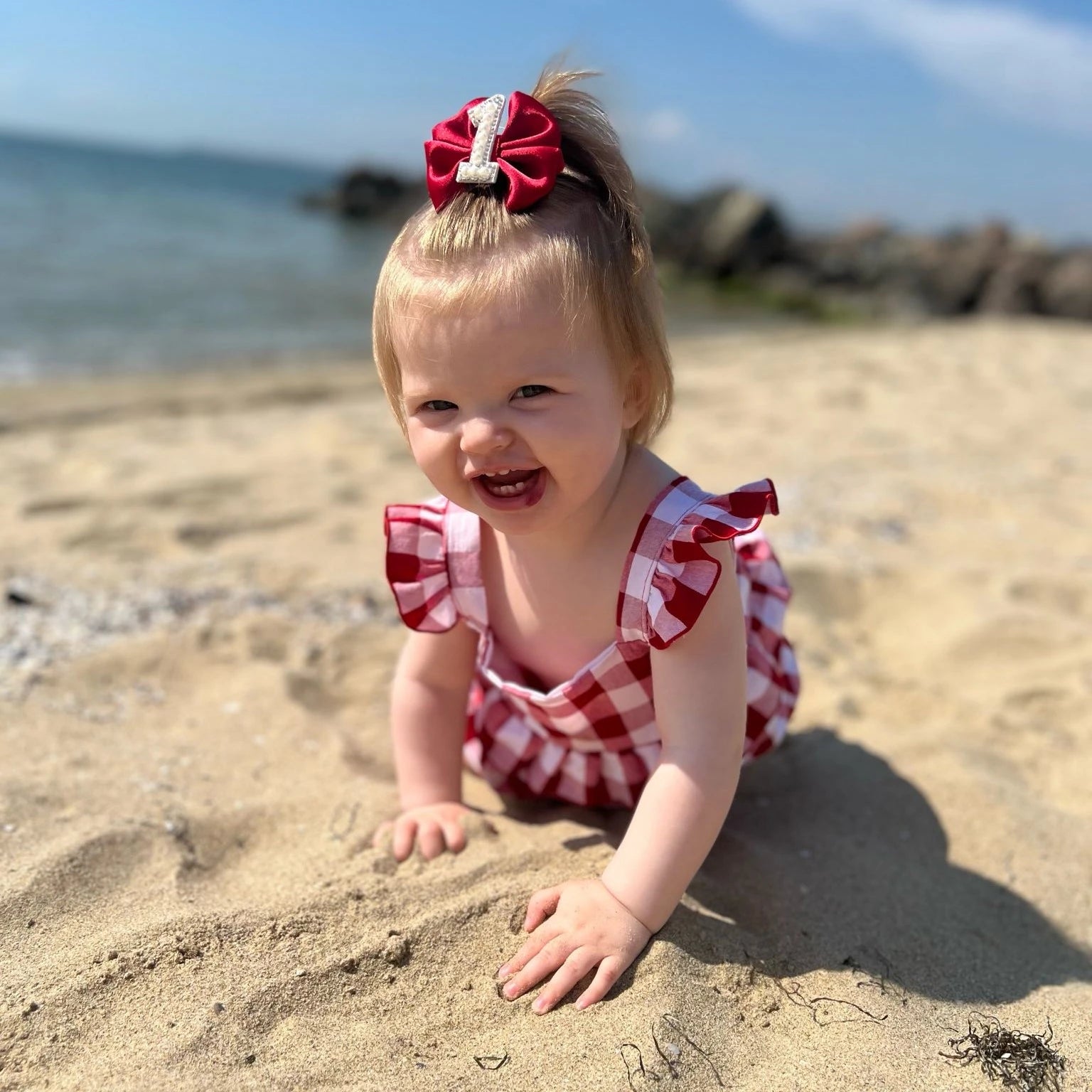 rapife girls red check baby romper