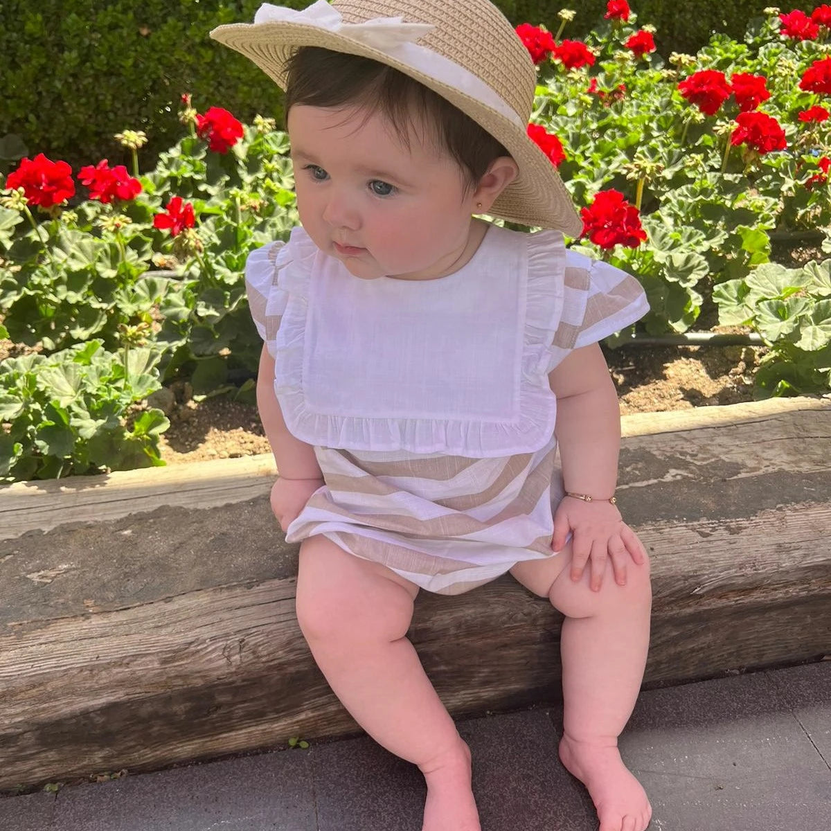 rapife girls camel striped frill romper