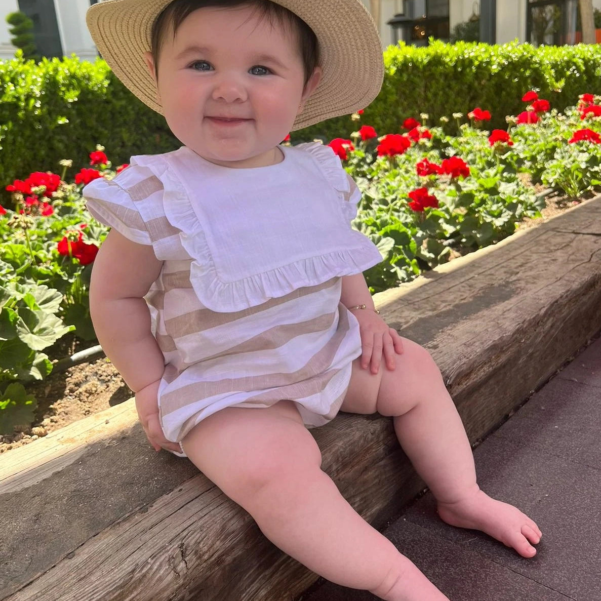 rapife camel striped frill romper