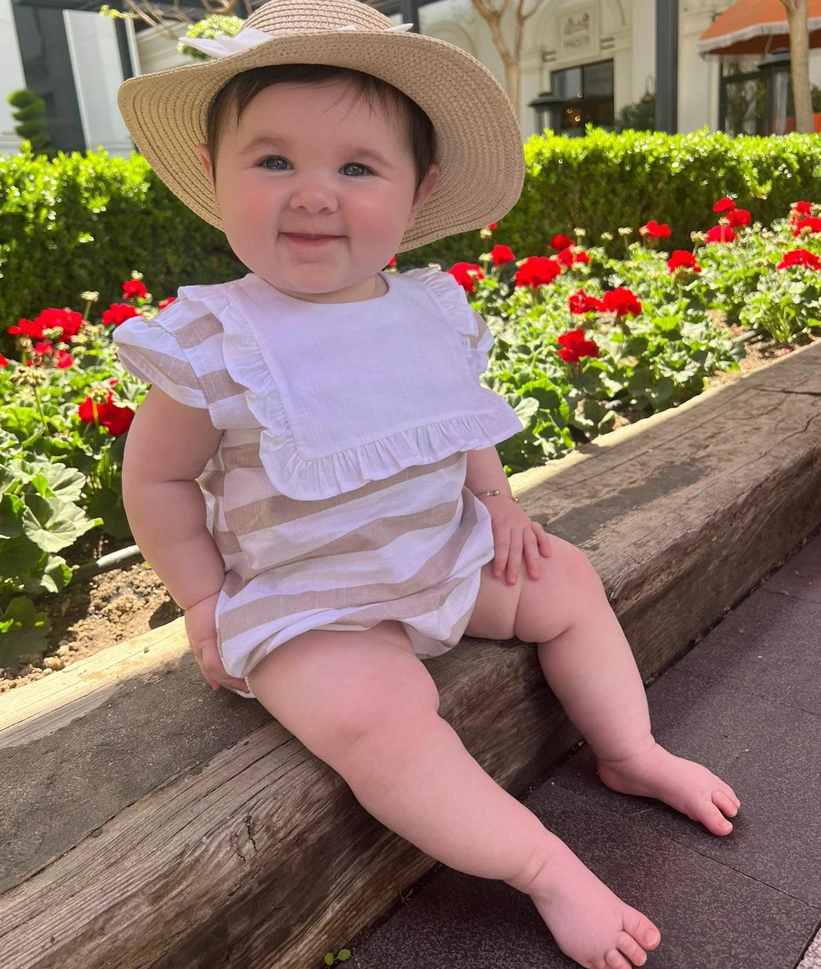 rapife camel striped frill romper