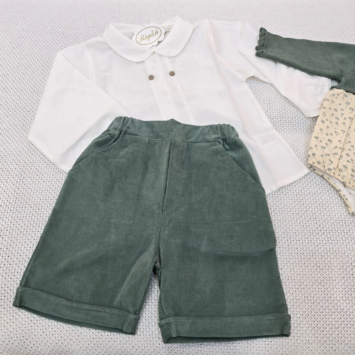 boys green shorts with shirt set by rigola