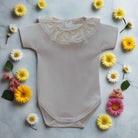 lemon bodysuit with floral print collar and matching jam pants