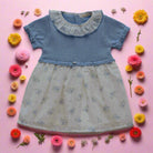 sky half knit dress with cute floral print skirt