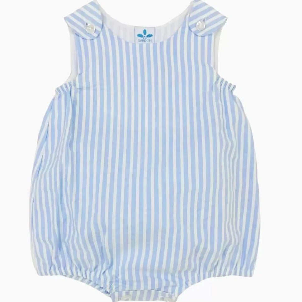 Sardon blue seersucker stripe baby romper 