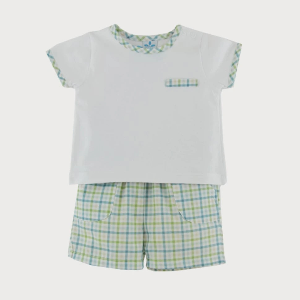sardon lime checked t shirt and shorts set