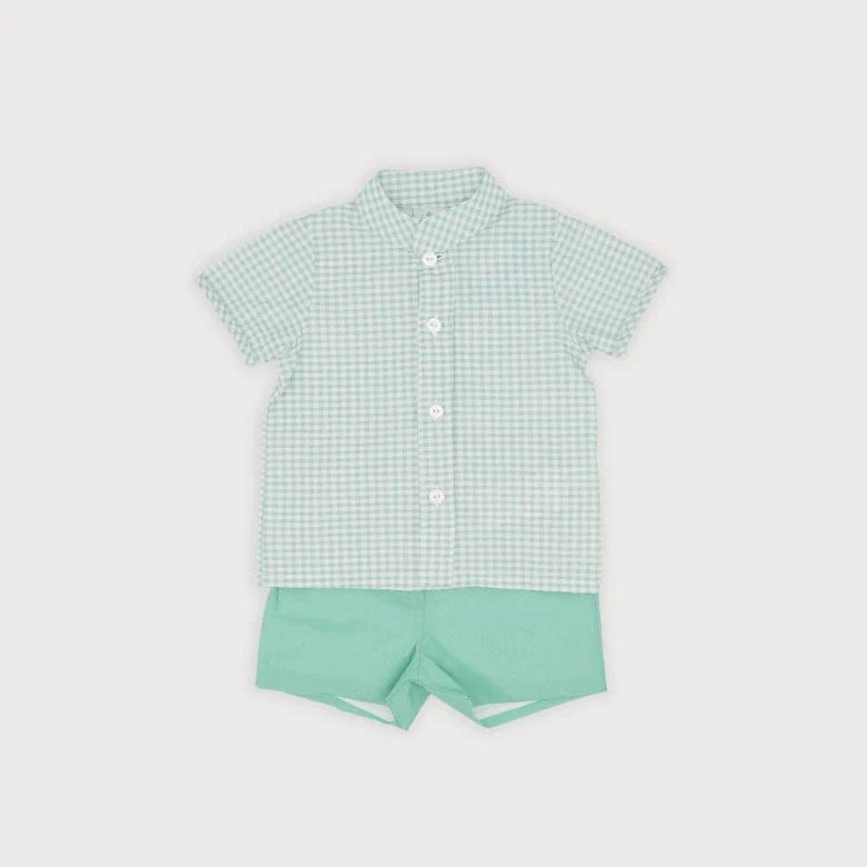 sardon boys mint check shirt and shorts set