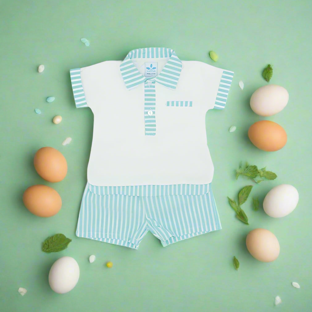 mint striped t shirt and shorts by sardon