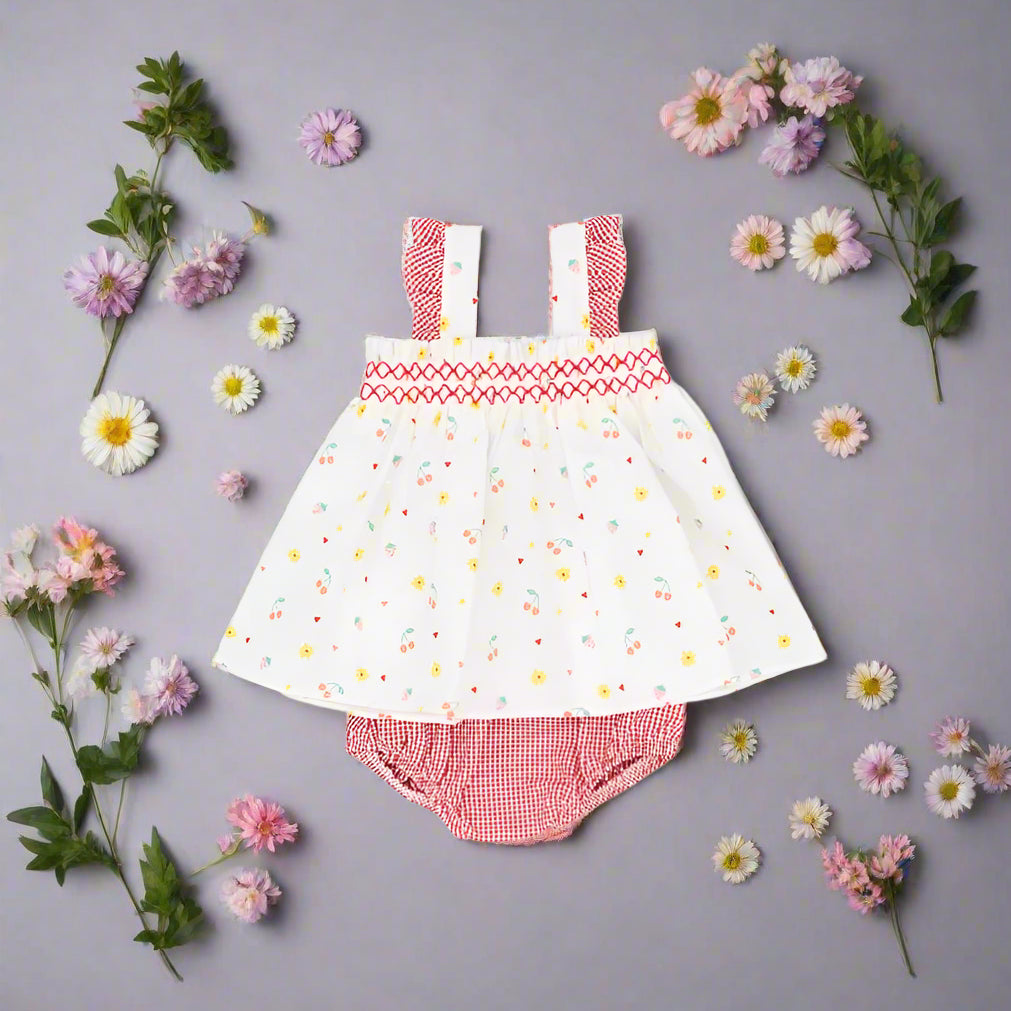 baby cherry motif dress with bloomers