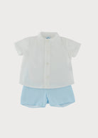 white grandad shirt and aky shorts by sardon