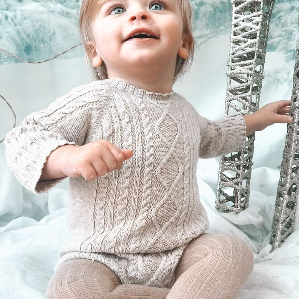 tors childrens wear beige short knit romper by spanish brand martin aranda