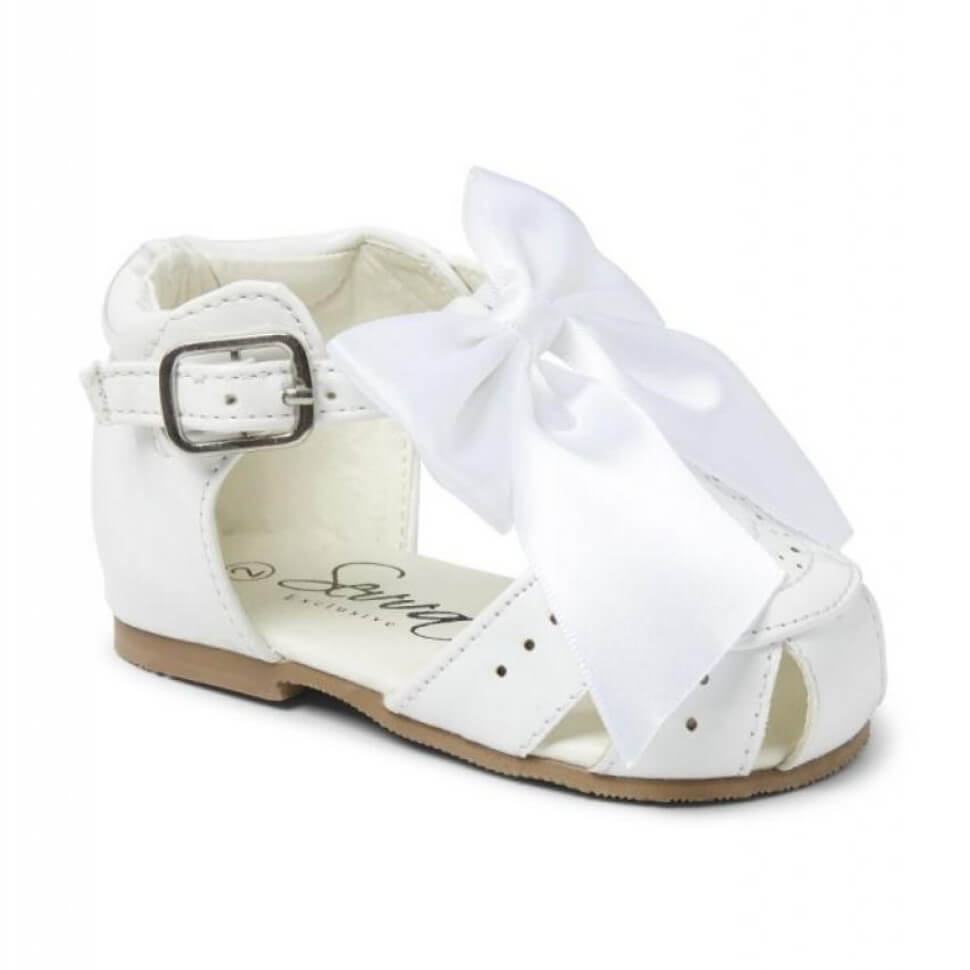 White Terri Bowed Sandals - Tor's Children's Wear