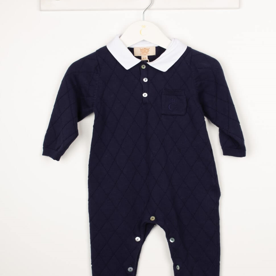 caramelo kids navy diamond knitted romper