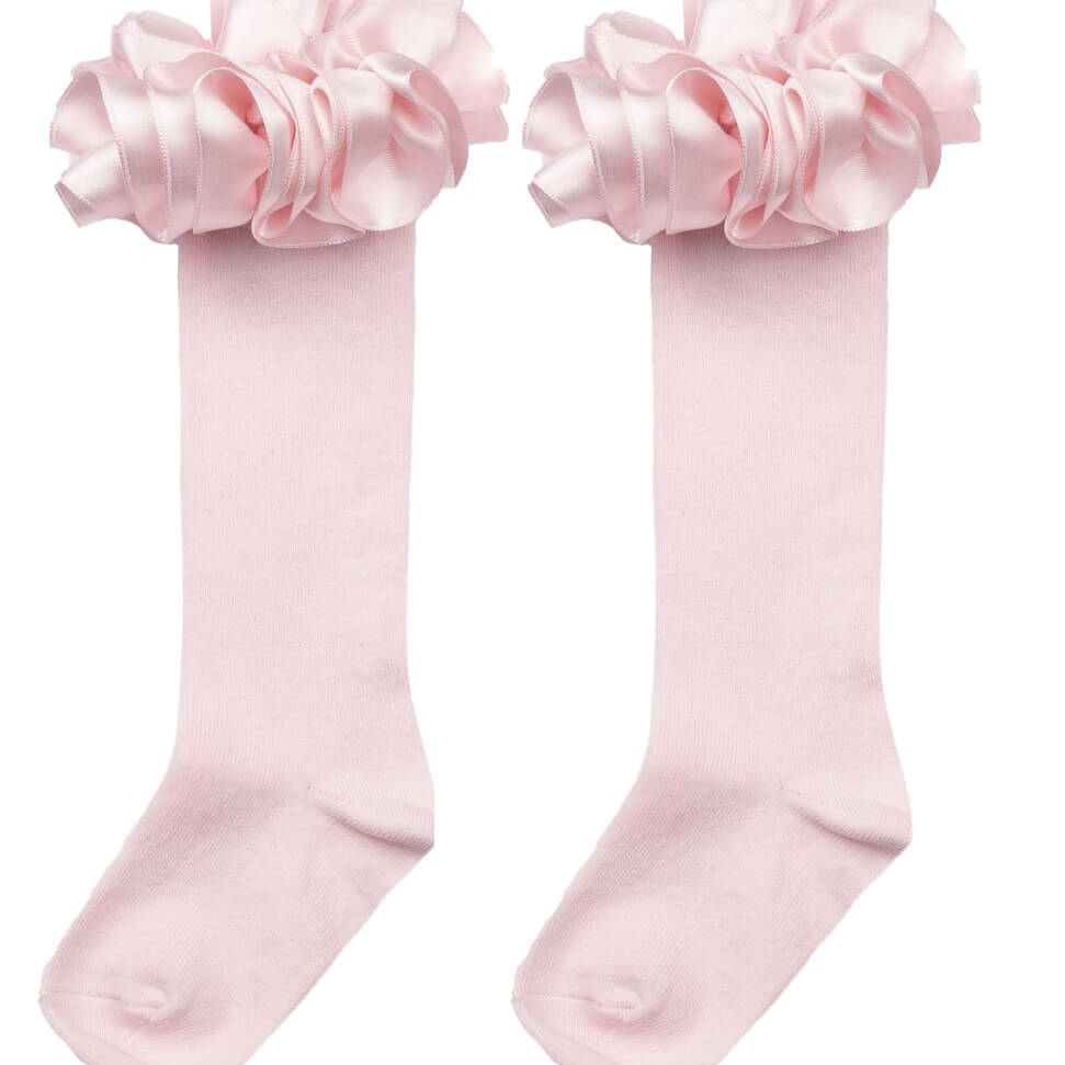 Pink ruffle ribbon knee high socks by caramelo kids