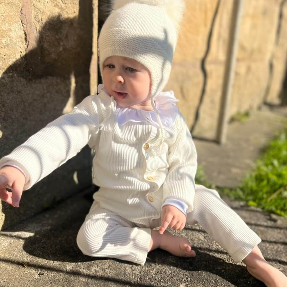 White Ribbed Cotton Playsuit