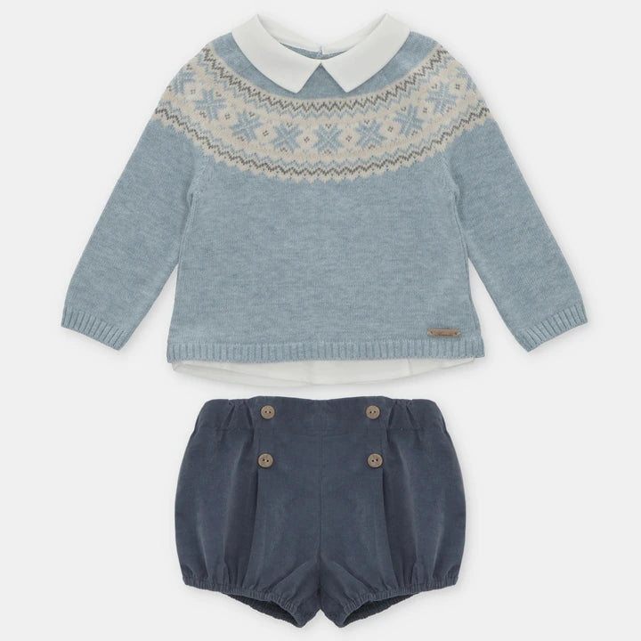 boys sky christmas jumper and shorts set 