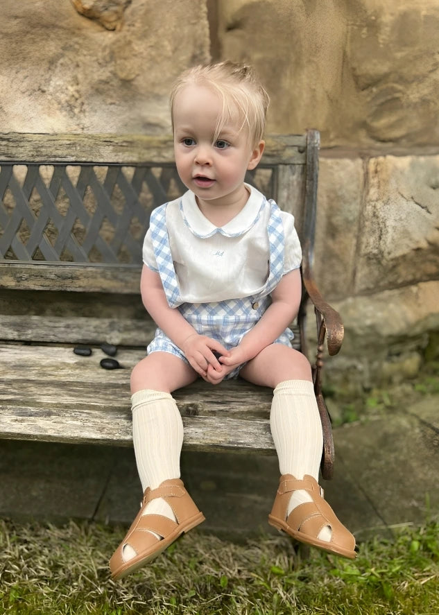 tors childrens wear brand rep anlon modelling the boys blue check shorts set by Martin aranda 