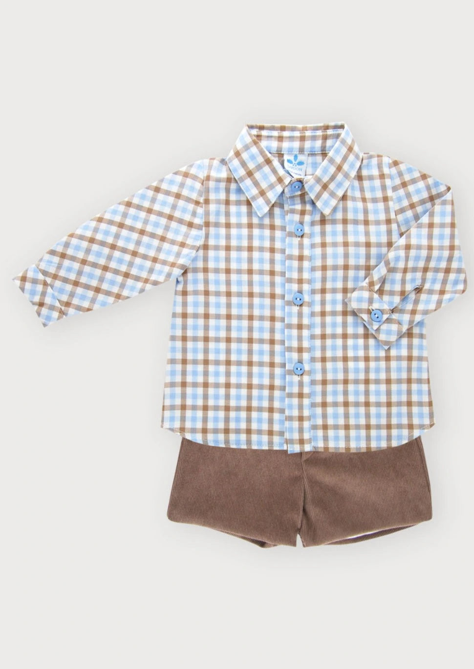 brown and blue check shirt set by sardon